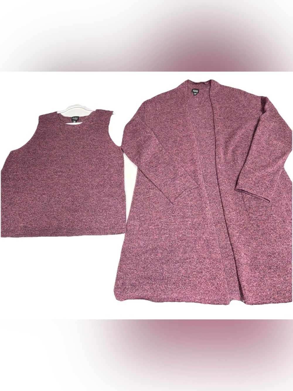 Eileen Fisher 2 Pieces Purple Wool Open Front Cardigan Sweater N Tank Top Sz L